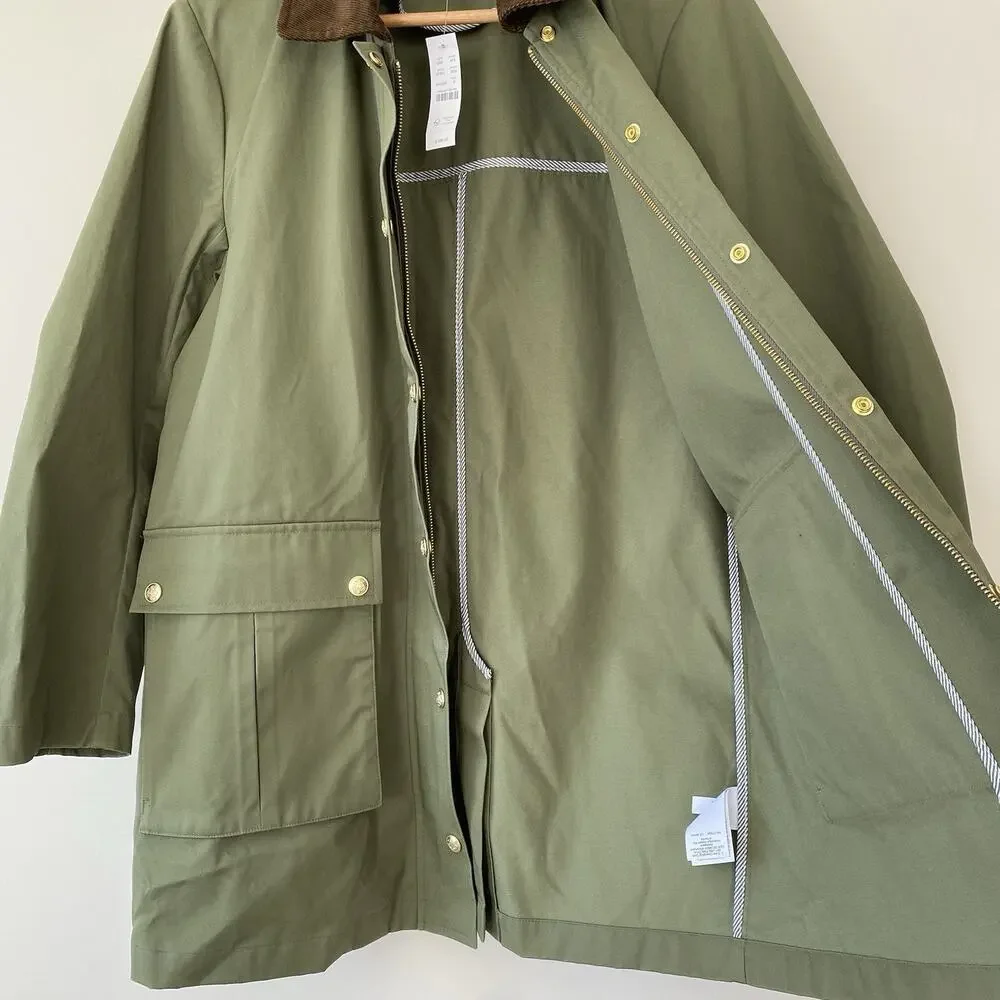 NWT J. Crew Heritage Barn Jacket Green Waxed Canvas Twill Womens S Chore Coat - Picture 14 of 16